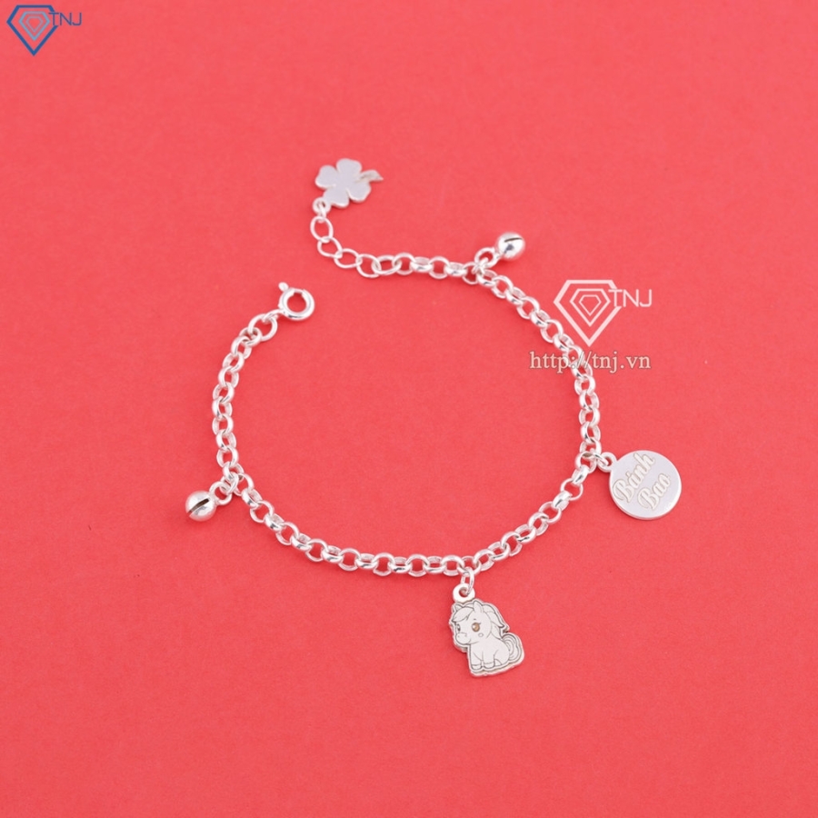 Lắc chân bạc cho bé hình con ngựa khắc tên LTT0217