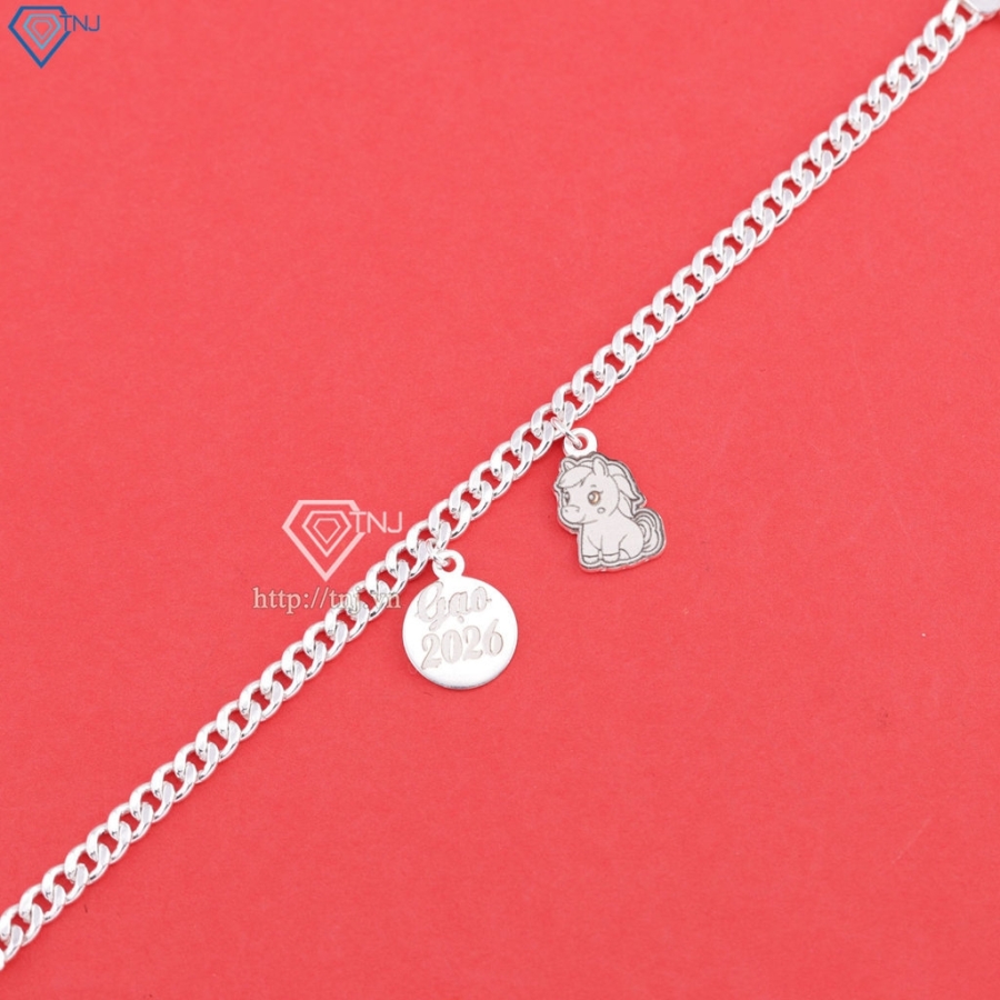 Lắc bạc cho bé dây mắt xích khắc tên hình con ngựa LTT0220