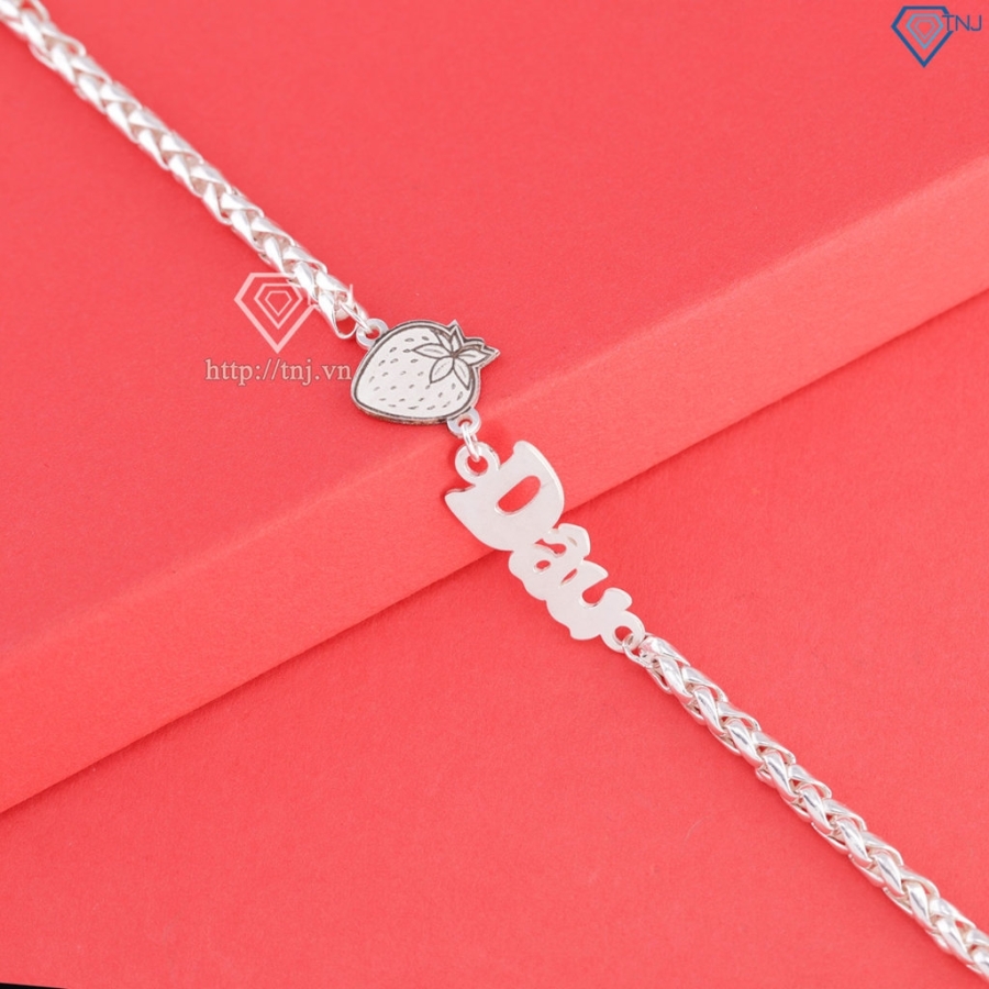 Lắc bạc cho bé gái khắc tên hình quả Dâu LTT0224 - Trang Sức TNJ