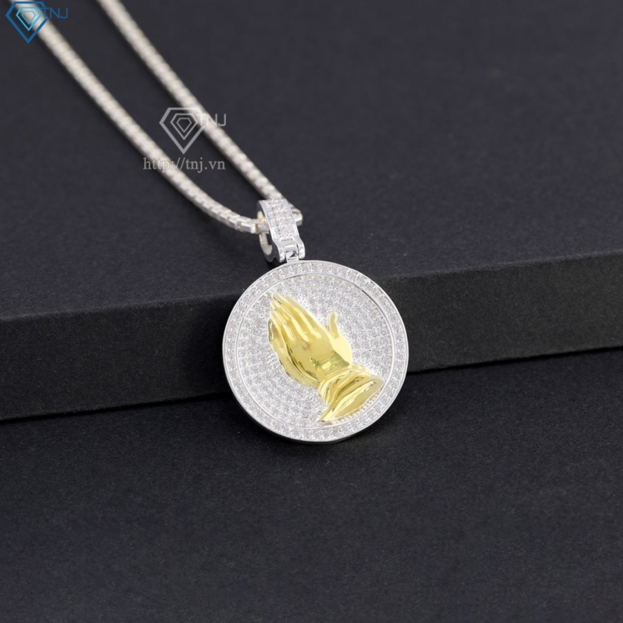 Dây chuyền bạc nam mặt bàn tay cầu nguyện xi vàng tây DCA0207