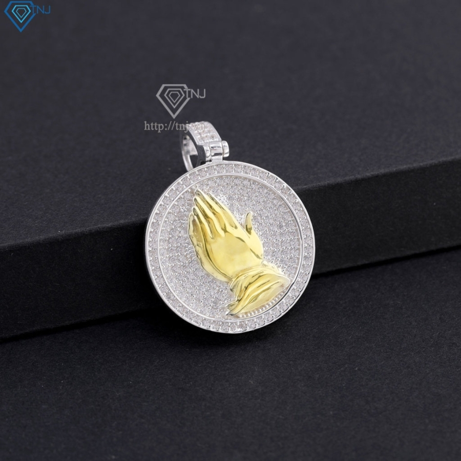 Dây chuyền bạc nam mặt bàn tay cầu nguyện xi vàng tây DCA0207