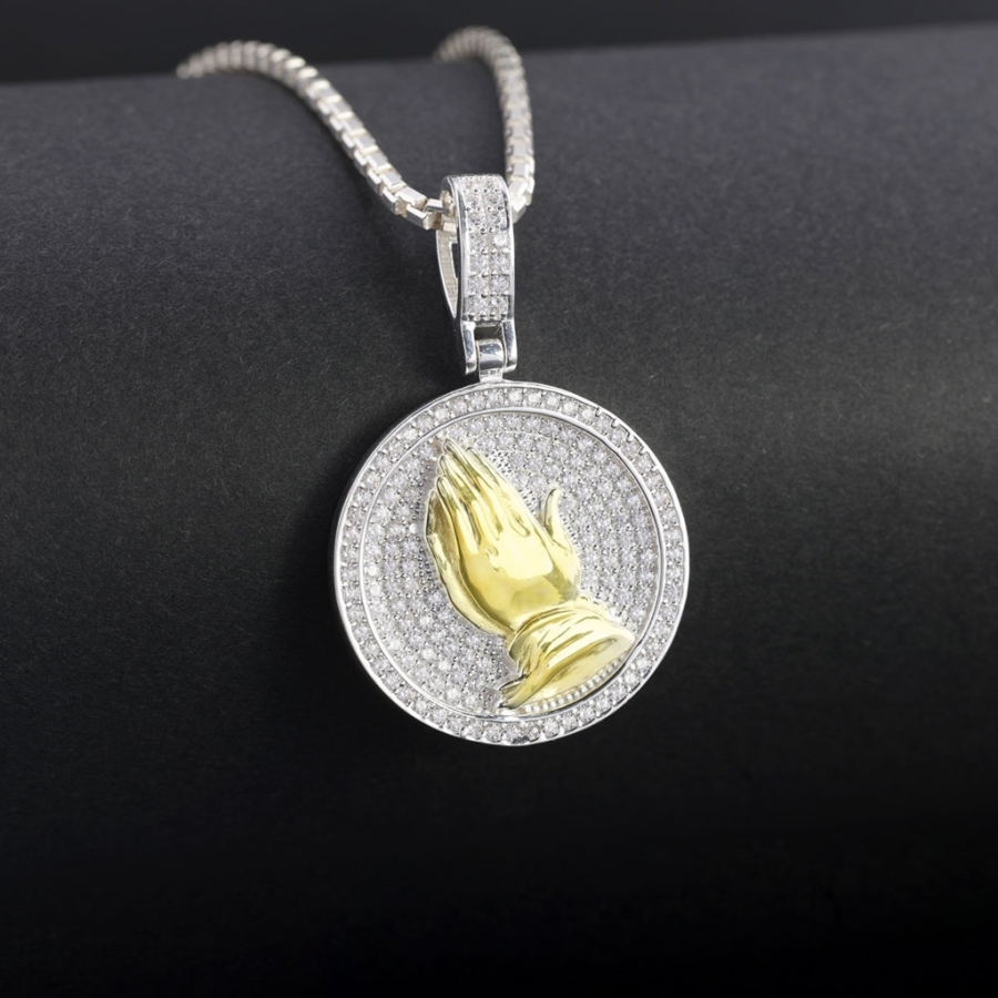 Dây chuyền bạc nam mặt bàn tay cầu nguyện xi vàng tây DCA0207