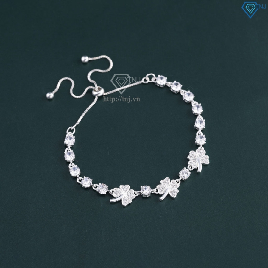 Lắc tay bạc cho nữ cỏ  4 lá may mắn đính đá dây rút LTN0446