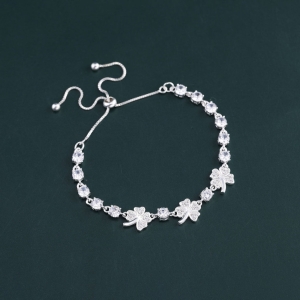 Lắc tay bạc cho nữ cỏ  4 lá may mắn đính đá dây rút LTN0446