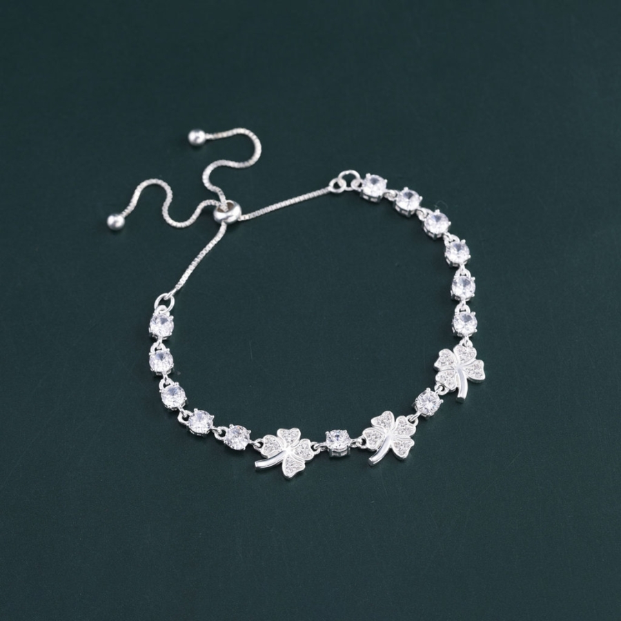 Lắc tay bạc cho nữ cỏ  4 lá may mắn đính đá dây rút LTN0446