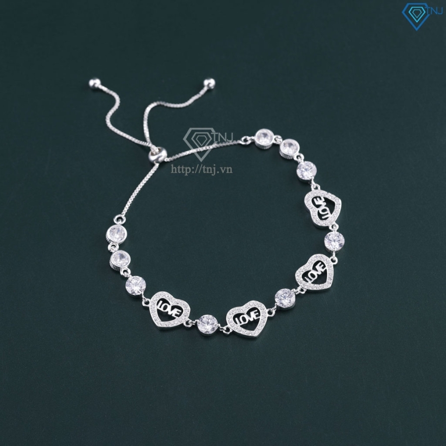 Lắc tay bạc cho nữ hình trái tim chữ Love dây rút LTN0447