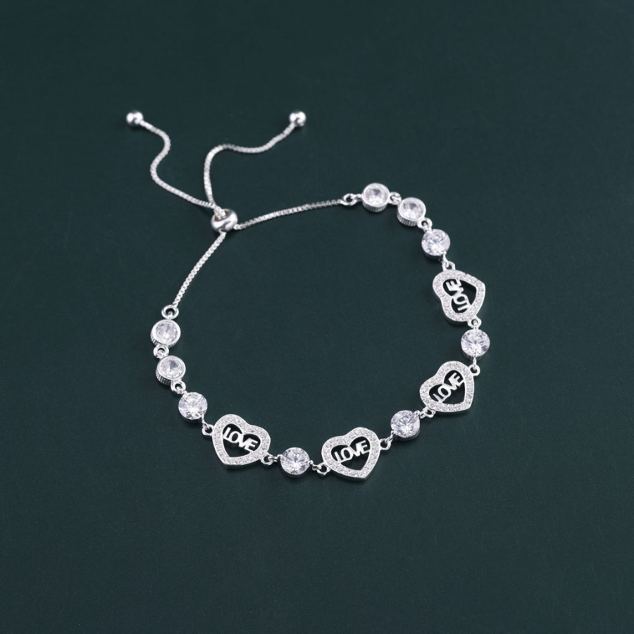 Lắc tay bạc cho nữ hình trái tim chữ Love dây rút LTN0447