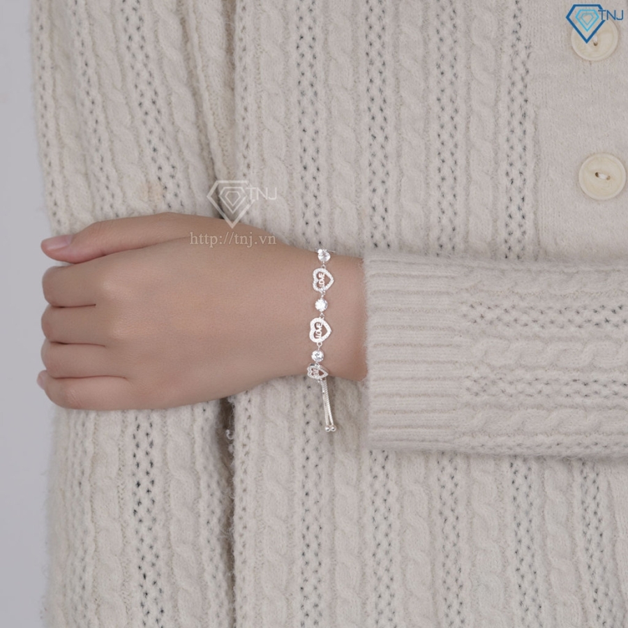 Lắc tay bạc cho nữ hình trái tim chữ Love dây rút LTN0447