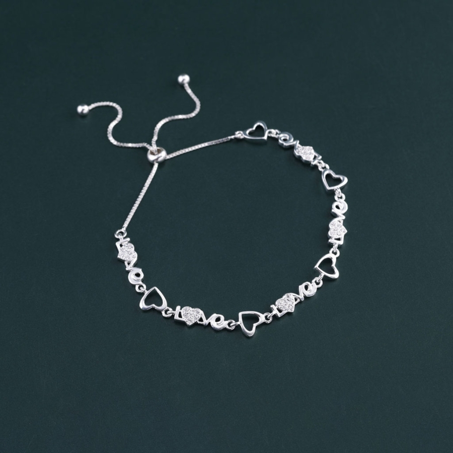 Lắc tay bạc cho nữ hình trái tim chữ Love dây rút LTN0448