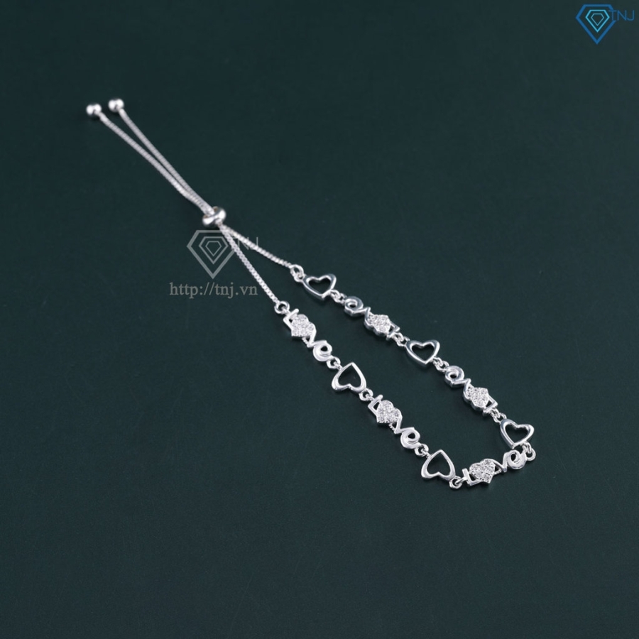 Lắc tay bạc cho nữ hình trái tim chữ Love dây rút LTN0448