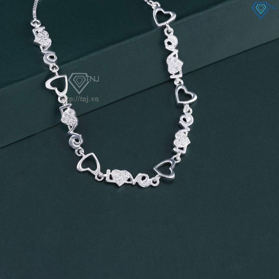 Lắc tay bạc cho nữ hình trái tim chữ Love dây rút LTN0448