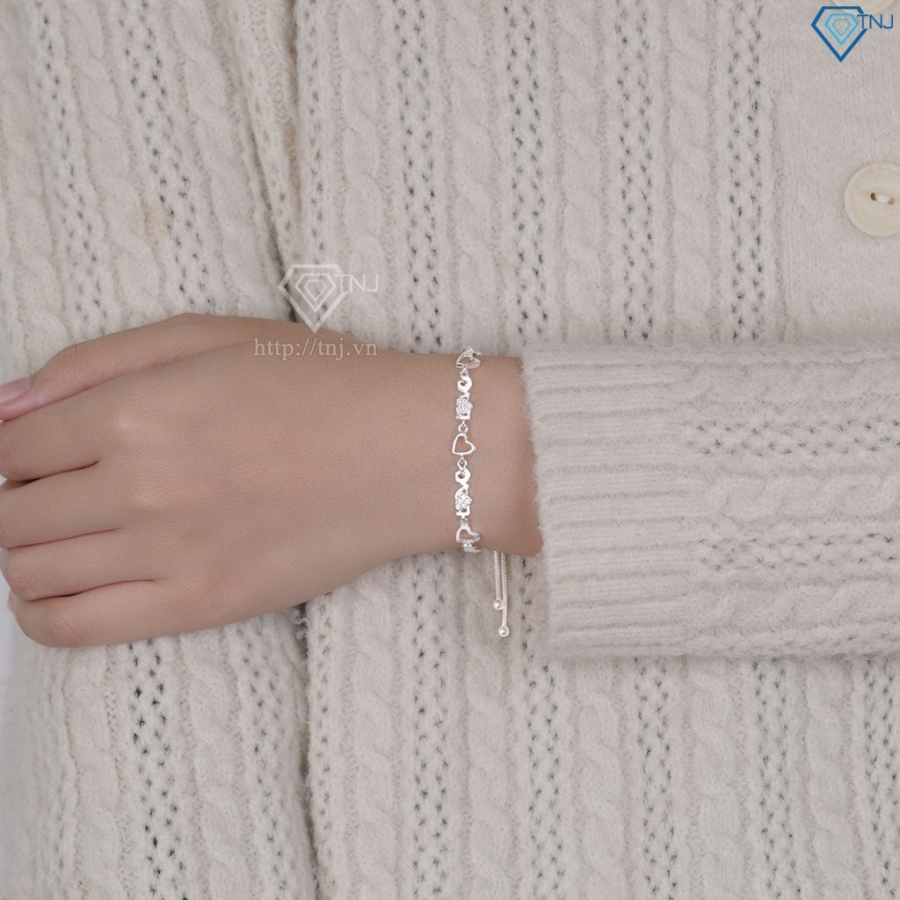 Lắc tay bạc cho nữ hình trái tim chữ Love dây rút LTN0448