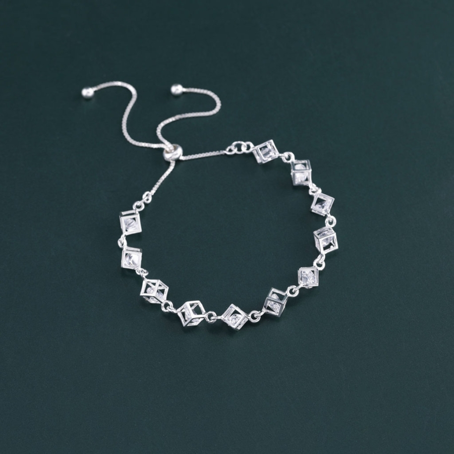 Lắc tay bạc cho nữ hình lập phương dây rút LTN0449