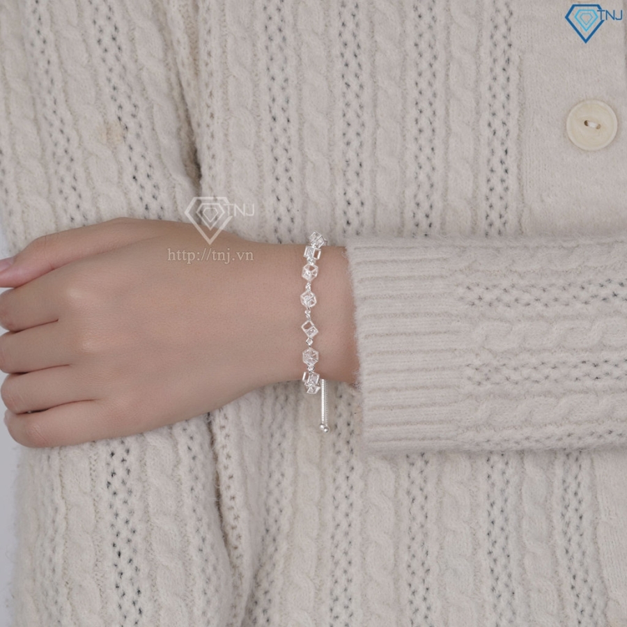 Lắc tay bạc cho nữ hình lập phương dây rút LTN0449 - Trang Sức TNJ
