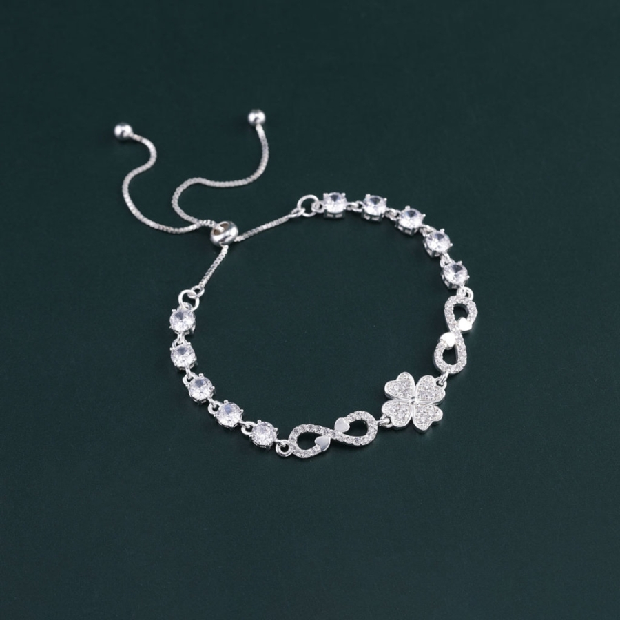 Lắc tay bạc cho nữ cỏ 4 lá vô cực may mắn đính đá dây rút LTN0450