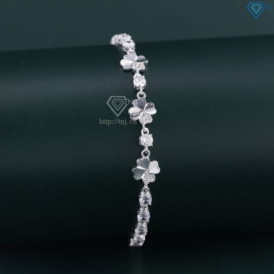 Lắc tay bạc cho nữ cỏ 4 lá may mắn đính đá dây rút LTN0451