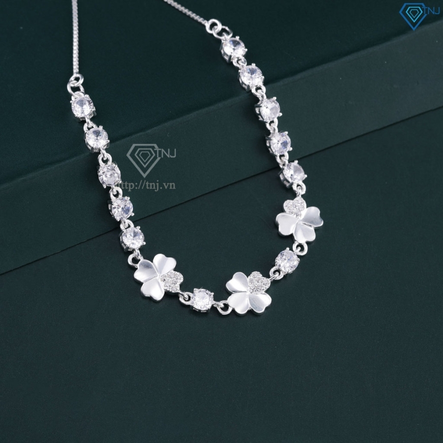 Lắc tay bạc cho nữ cỏ 4 lá may mắn đính đá dây rút LTN0451