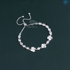 Lắc tay bạc cho nữ cỏ 4 lá may mắn đính đá dây rút LTN0451