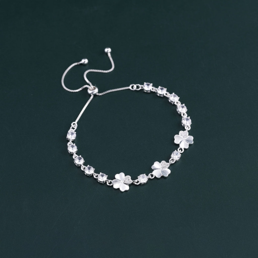 Lắc tay bạc cho nữ cỏ 4 lá may mắn đính đá dây rút LTN0451