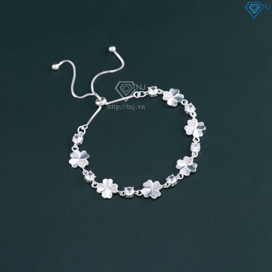 Lắc tay bạc cho nữ cỏ 4 lá may mắn 6 cánh dây rút LTN0452