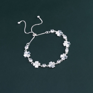 Lắc tay bạc cho nữ cỏ 4 lá may mắn 6 cánh dây rút LTN0452