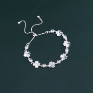 Lắc tay bạc cho nữ cỏ 4 lá may mắn 6 cánh dây rút LTN0452