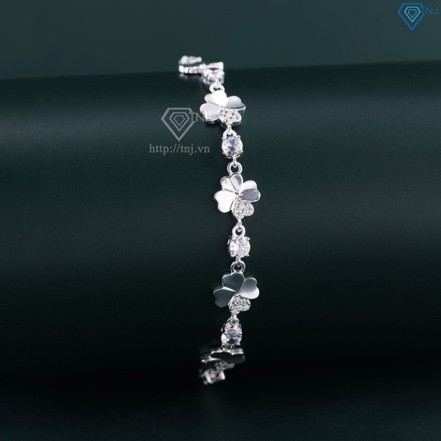 Lắc tay bạc cho nữ cỏ 4 lá may mắn 6 cánh dây rút LTN0452