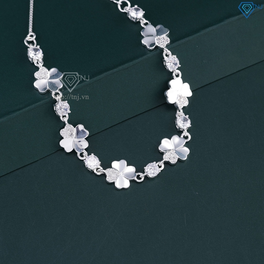 Lắc tay bạc cho nữ cỏ 4 lá may mắn 6 cánh dây rút LTN0452