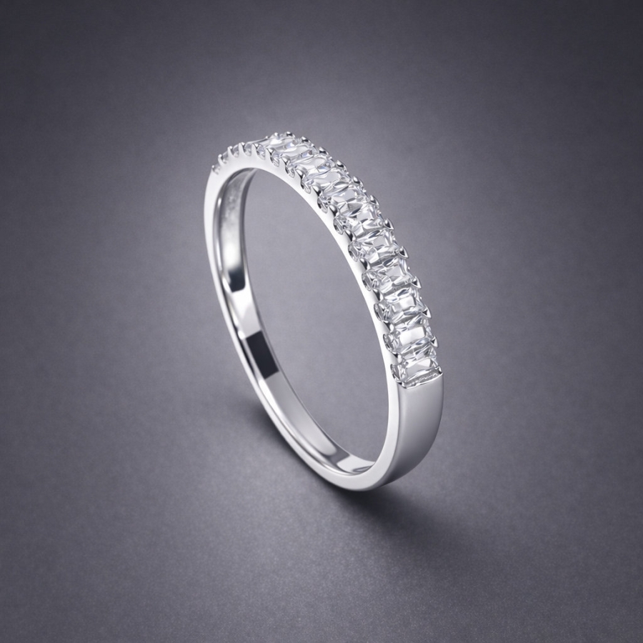 Nhẫn bạc nữ dạng tròn xi kim đính đá Baguette NN0537