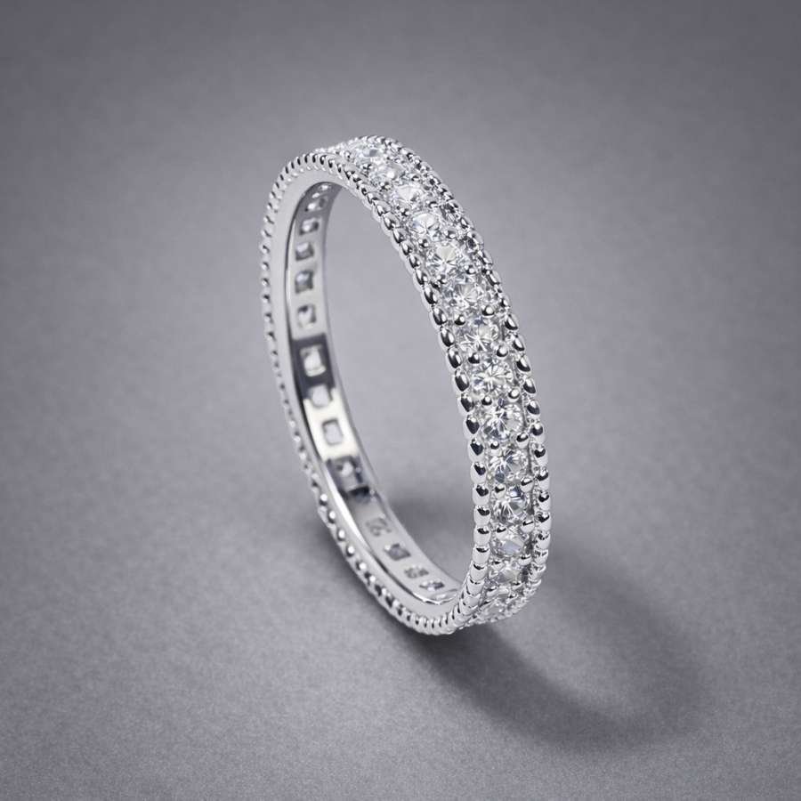 Nhẫn bạc nữ dạng tròn xi kim đính đá bản 3mm NN0540