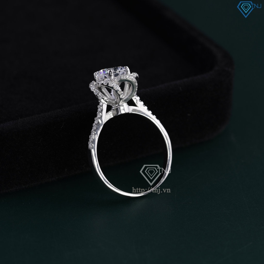 Nhẫn bạc nữ xi kim mặt bông hoa đính đá sang trọng NN0531-XK