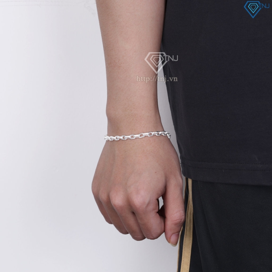 Lắc tay nam mắt xích bản nhỏ 4mm đính đá đẹp LTA0235