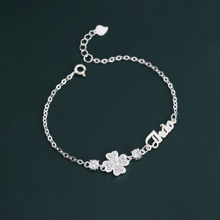 Lắc tay bạc nữ hình cỏ 4 lá khắc tên theo yêu cầu LTN0328