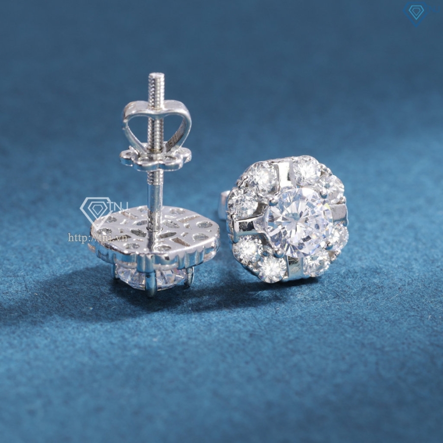 Bông tai bạc nữ xi kim đính đá cao cấp BTNXK0001 - Trang sức TNJ