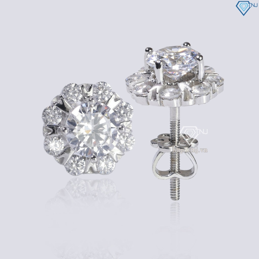 Bông tai bạc nữ cao cấp xi kim chốt ren BTNXK0006 Trang sức TNJ