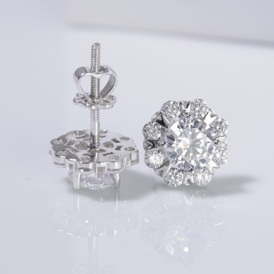 Bông tai bạc nữ cao cấp xi kim chốt ren BTNXK0006