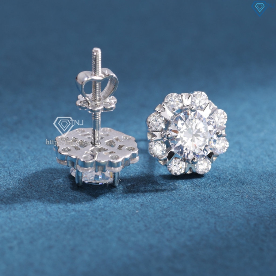 Bông tai bạc nữ cao cấp xi kim chốt ren BTNXK0006 Trang sức TNJ