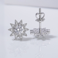 Bông tai bạc nữ hoa hướng dương xi kim chốt ren BTNXK0007