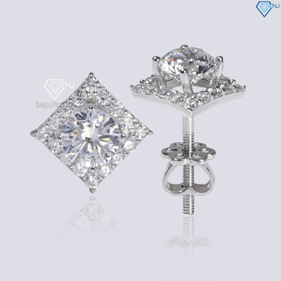 Bông tai bạc 925 xi kim mặt vuông BTNXK0009 Trang sức TNJ