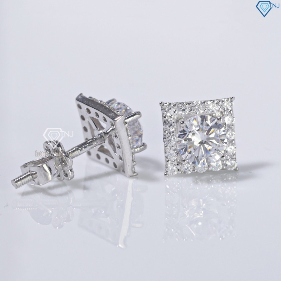 Bông tai bạc 925 xi kim mặt vuông BTNXK0009 Trang sức TNJ