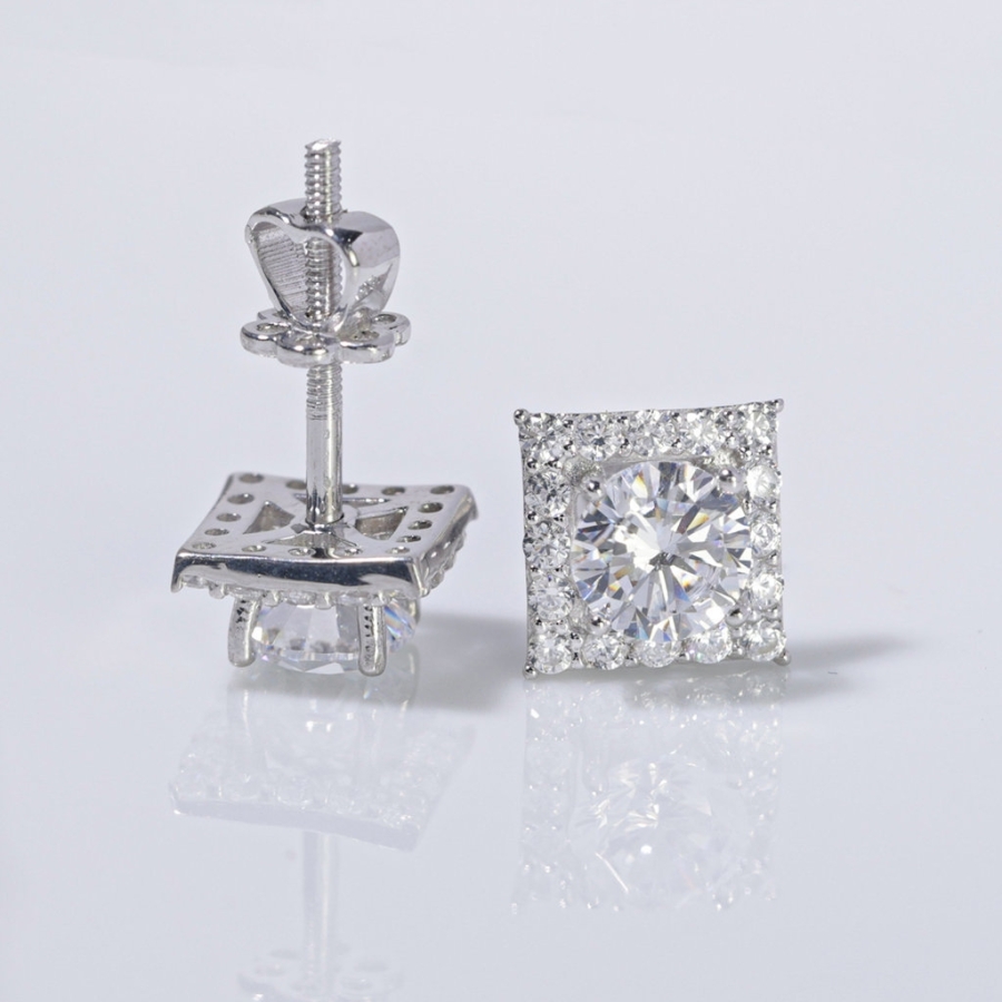 Bông tai bạc 925 xi kim mặt vuông BTNXK0009