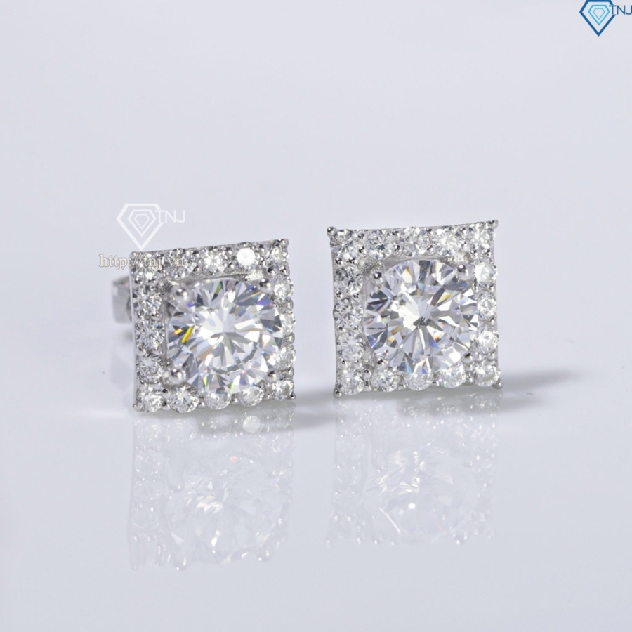 Bông tai bạc 925 xi kim mặt vuông BTNXK0009 Trang sức TNJ