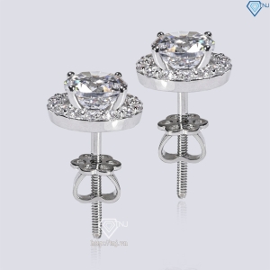 Bông tai bạc 925 cao cấp xi kim mặt tròn đính đá BTNXK0011