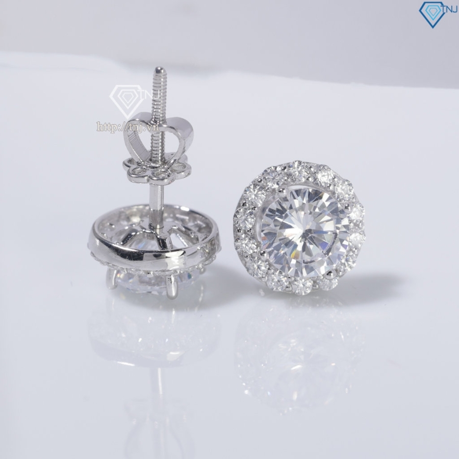 Bông tai bạc 925 cao cấp xi kim mặt tròn đính đá BTNXK0011