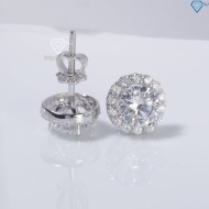 Bông tai bạc 925 cao cấp xi kim mặt tròn đính đá BTNXK0011