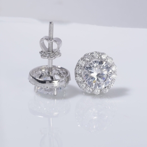 Bông tai bạc 925 cao cấp xi kim mặt tròn đính đá BTNXK0011