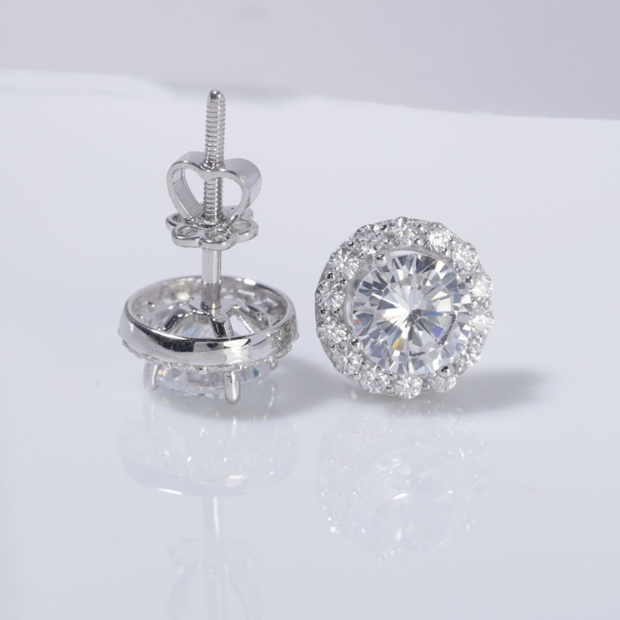 Bông tai bạc 925 cao cấp xi kim mặt tròn đính đá BTNXK0011