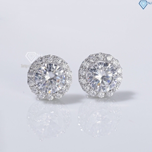 Bông tai bạc 925 cao cấp xi kim mặt tròn đính đá BTNXK0011