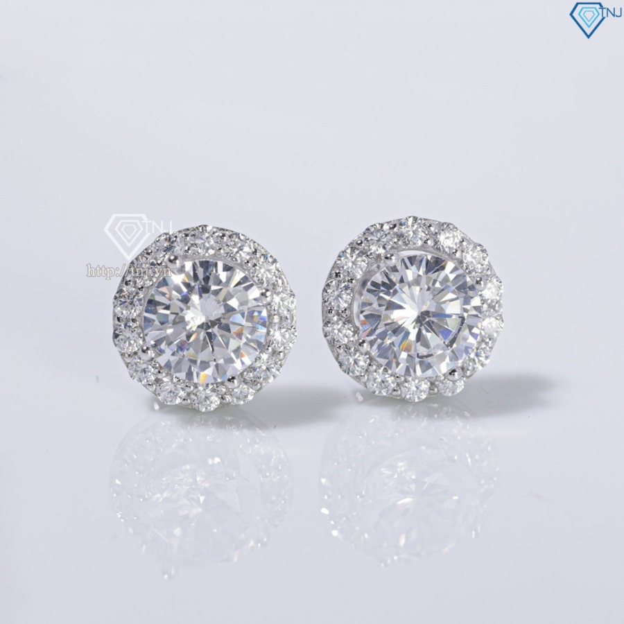 Bông tai bạc 925 cao cấp xi kim mặt tròn đính đá BTNXK0011