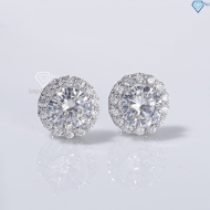 Bông tai bạc 925 cao cấp xi kim mặt tròn đính đá BTNXK0011